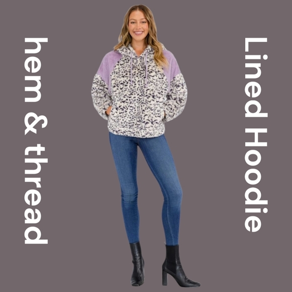 Hem & Thread Lavender and White Leopard Lined Hoodie. Sizes Small, Medium, Large - Picture 1 of 3